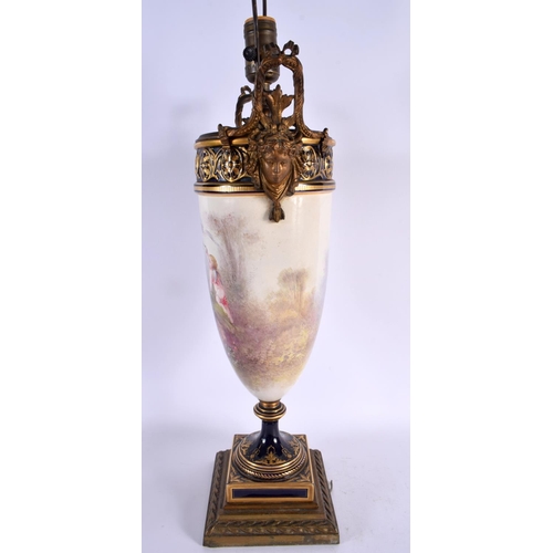 417 - A LARGE 19TH CENTURY FRENCH SEVRES STYLE TWIN HANDLED PORCELAIN LAMP painted with a female. 68 cm hi... 