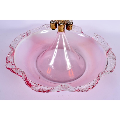 43 - A LARGE VICTORIAN PINK FLASH GLASS EPERGNE. 53 cm x 27 cm.