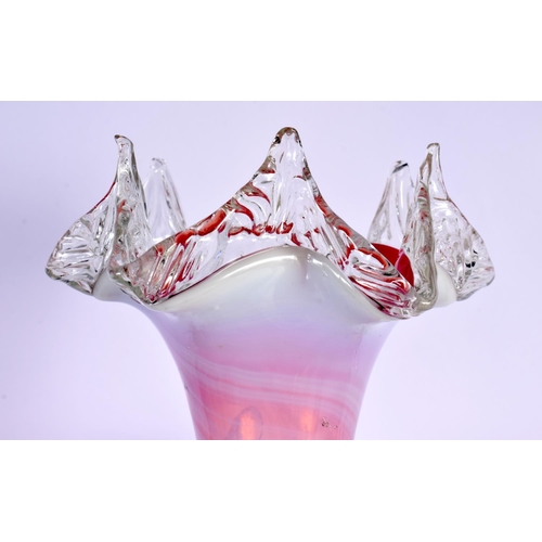 43 - A LARGE VICTORIAN PINK FLASH GLASS EPERGNE. 53 cm x 27 cm.