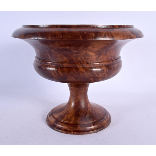 456 - A CHARMING BURR WALNUT PEDESTAL TREEN URN. 16 cm x 18 cm.