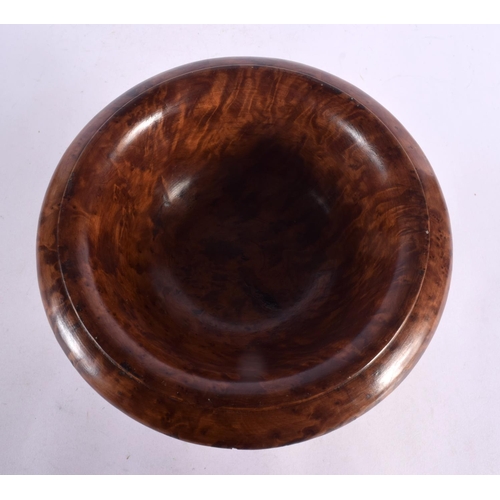 456 - A CHARMING BURR WALNUT PEDESTAL TREEN URN. 16 cm x 18 cm.