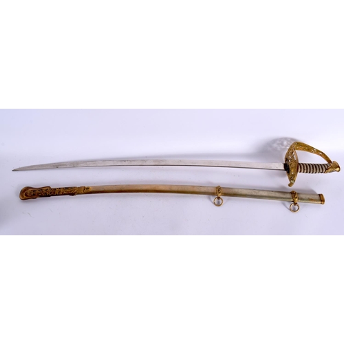 477 - AN ANTIQUE SHAGREEN HANDLED SWORD. 97 cm long.