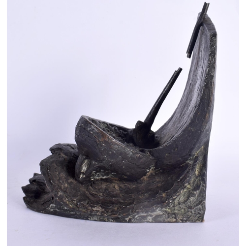 48 - British School (20th Century) Bronze, Dimchurch Flit, Sail boat. 14 cm x 16 cm.