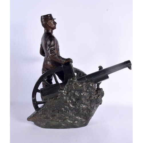 51 - A RARE LARGE 19TH CENTURY EUROPEAN SPELTER FIGURE OF A MILITARY MALE modelled standing beside a fiel... 