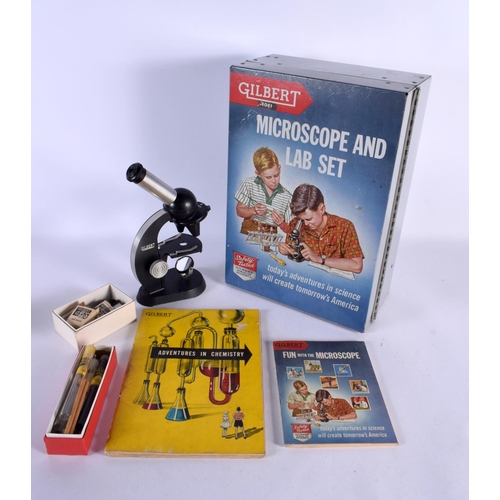 541 - A CHARMING CASED GILBERT MICROSCOPE AND LAB SET. 36 cm x 24 cm.