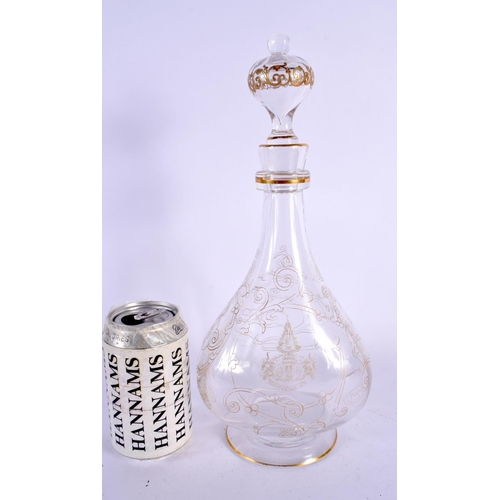 542 - AN EARLY 20TH CENTURY EUROPEAN CRYSTAL GLASS DECANTER AND STOPPER engraved with vines and motifs. 33... 