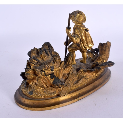544 - A 19TH CENTURY FRENCH BRONZE FIGURE OF A WORKING MALE modelled upon a naturalistic base. 14 cm x 11 ... 