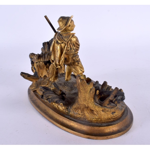 544 - A 19TH CENTURY FRENCH BRONZE FIGURE OF A WORKING MALE modelled upon a naturalistic base. 14 cm x 11 ... 