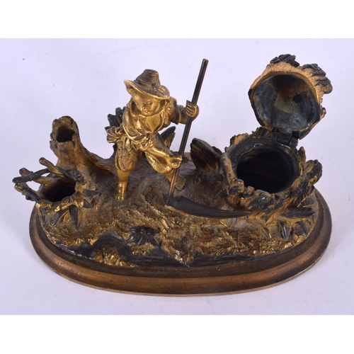 544 - A 19TH CENTURY FRENCH BRONZE FIGURE OF A WORKING MALE modelled upon a naturalistic base. 14 cm x 11 ... 