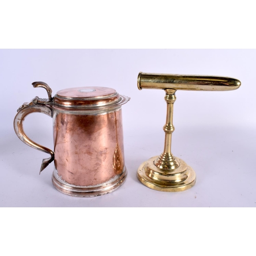 545 - A GEORGE III OLD SHEFFIELD PLATED TANKARD inset with a silver coin, together with an antique gofferi... 