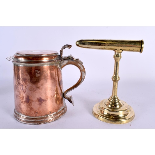 545 - A GEORGE III OLD SHEFFIELD PLATED TANKARD inset with a silver coin, together with an antique gofferi... 
