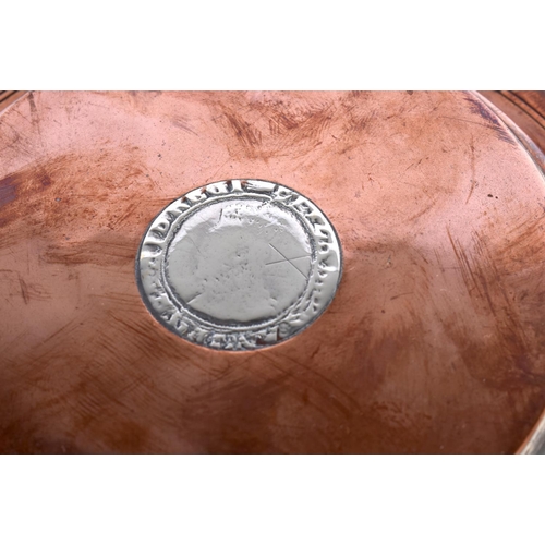 545 - A GEORGE III OLD SHEFFIELD PLATED TANKARD inset with a silver coin, together with an antique gofferi... 