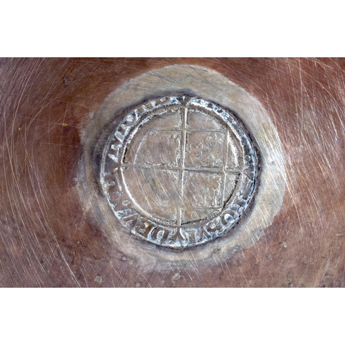 545 - A GEORGE III OLD SHEFFIELD PLATED TANKARD inset with a silver coin, together with an antique gofferi... 