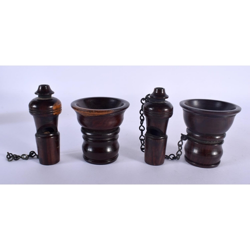546 - A RARE PAIR OF LIGNUM VITÆ SPEAKING TUBE TERMINALS, 19TH-CENTURY TURNED WITH THREADED CONNECTORS AND... 