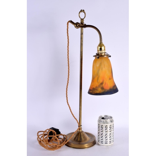 554 - AN ART NOUVEAU FRENCH PUMP LAMP with Muller Freres shade. 50 cm high.