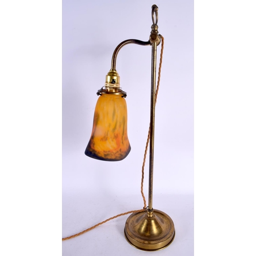 554 - AN ART NOUVEAU FRENCH PUMP LAMP with Muller Freres shade. 50 cm high.