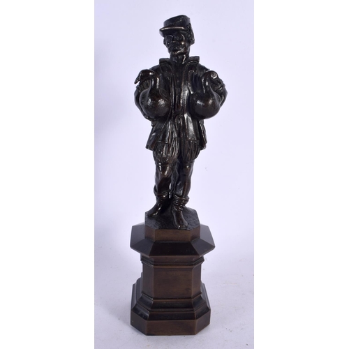 556 - French School (19th Century) Bronze, Figure holding geese. 27 cm high.