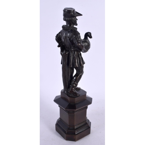 556 - French School (19th Century) Bronze, Figure holding geese. 27 cm high.