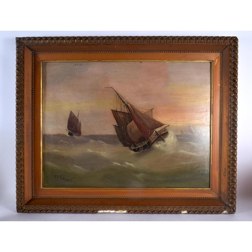 558 - Edward King Redmore (C1860) Pair, Oil on Board, Junks at sea. 78 cm x 58 cm.