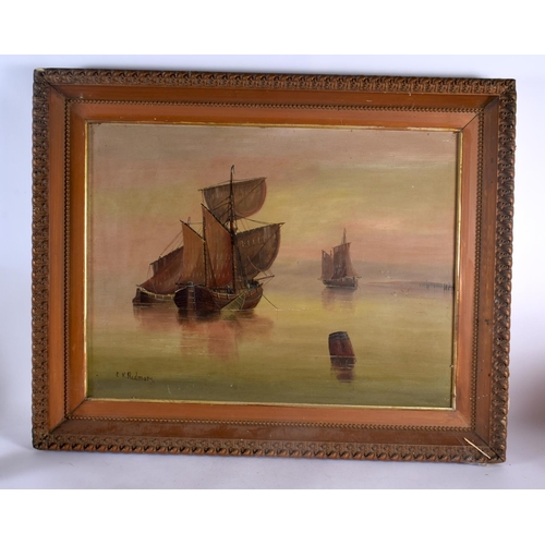558 - Edward King Redmore (C1860) Pair, Oil on Board, Junks at sea. 78 cm x 58 cm.