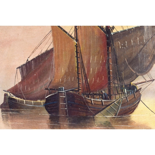 558 - Edward King Redmore (C1860) Pair, Oil on Board, Junks at sea. 78 cm x 58 cm.
