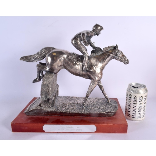 559 - A SILVER OVERLAID VICTOR CHANDLER HORSE RACING ASCOT 2002 PRESENTATION TROPHY. 32 cm x 32 cm.