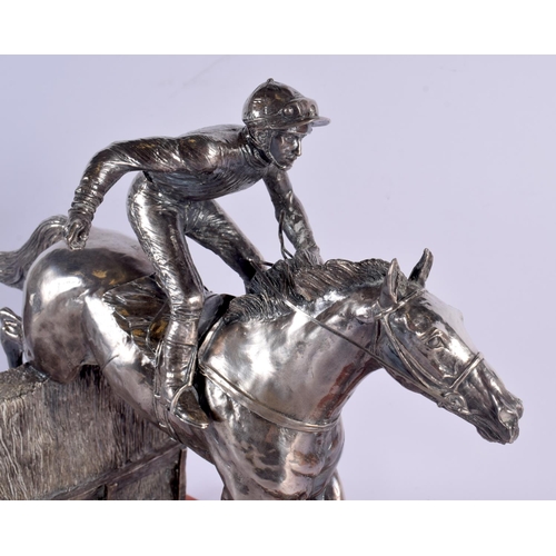 559 - A SILVER OVERLAID VICTOR CHANDLER HORSE RACING ASCOT 2002 PRESENTATION TROPHY. 32 cm x 32 cm.