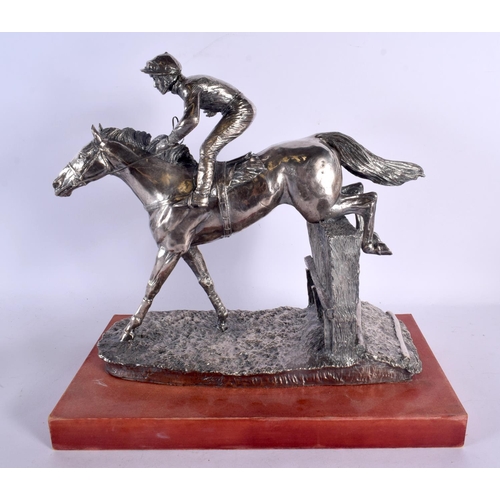 559 - A SILVER OVERLAID VICTOR CHANDLER HORSE RACING ASCOT 2002 PRESENTATION TROPHY. 32 cm x 32 cm.