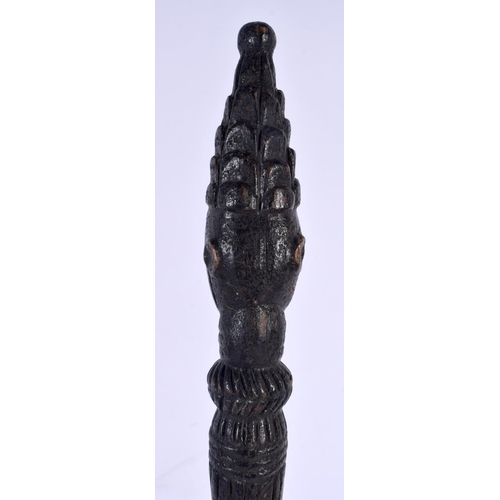 571 - A LARGE 19TH CENTURY CONTINENTAL CARVED TRIBAL CHIEFS STAFF of figural form. 51 cm high.