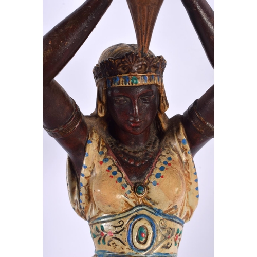 578 - A PAIR OF LATE 19TH CENTURY COLD PAINTED SPELTER CANDLESTICKS. 38 cm high.