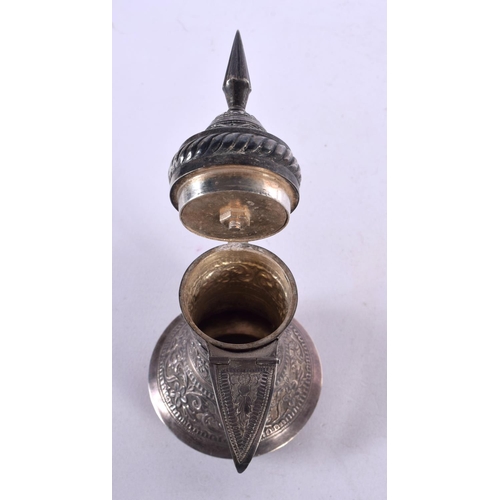 579 - A LATE 19TH CENTURY MIDDLE EASTERN PERSIAN SILVER TEAPOT. 298 grams. 20 cm x 12 cm.