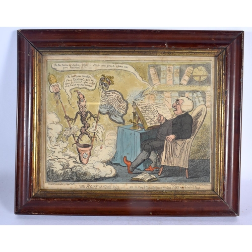 581 - AN EARLY 19TH CENTURY ENGLISH POLITICAL CARTOON 'The Root of the Kings evil'. 34 cm x 28 cm.