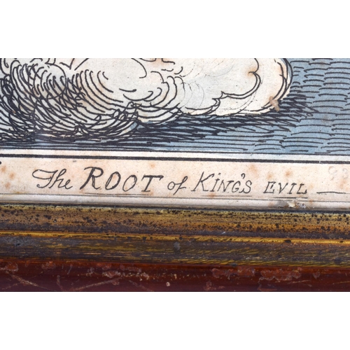581 - AN EARLY 19TH CENTURY ENGLISH POLITICAL CARTOON 'The Root of the Kings evil'. 34 cm x 28 cm.