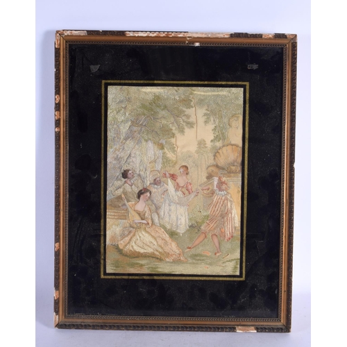582 - AN 18TH/19TH CENTURY FRAMED CONTINENTAL STITCH WORK PANEL. 45 cm x 35 cm.