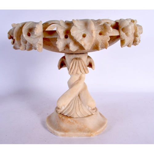 588 - A LATE 19TH CENTURY EUROPEAN CARVED ALABASTER TAZZA overlaid with vines. 26 cm x 24 cm.