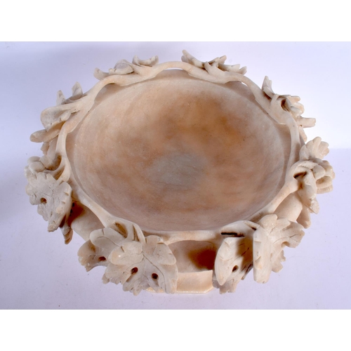 588 - A LATE 19TH CENTURY EUROPEAN CARVED ALABASTER TAZZA overlaid with vines. 26 cm x 24 cm.