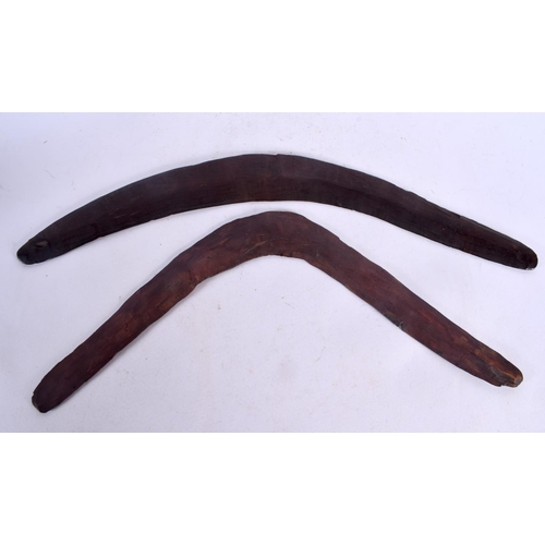 592 - TWO EARLY TRIBAL ABORIGINAL BOOMERANGS. 45 cm wide. (2)