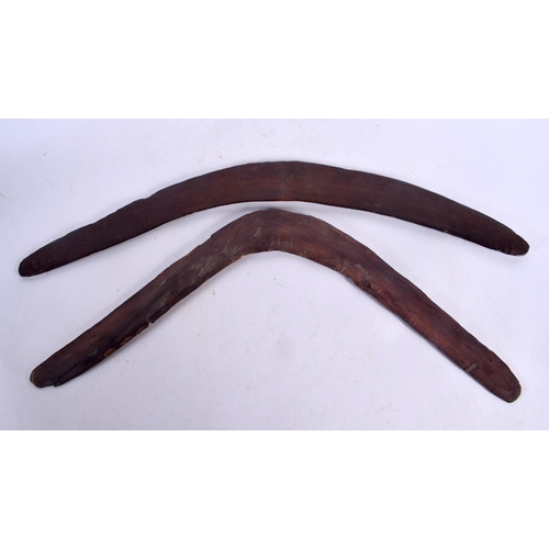 592 - TWO EARLY TRIBAL ABORIGINAL BOOMERANGS. 45 cm wide. (2)