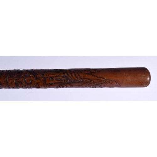 596 - A RARE AFRICAN TRIBAL CARVED WOOD TRIBAL STAFF. 81 cm long.