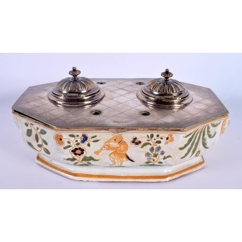 6 - AN UNUSUAL 18TH CENTURY FRENCH FAIENCE COUNTRY HOUSE INKWELL painted with birds and foliage. 22 cm x... 