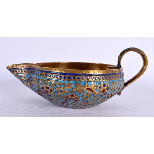 60 - A RARE 18TH/19TH CENTURY INDIAN ISLAMIC MIDDLE EASTERN BRONZE OIL BURNER enamelled all over with fol... 