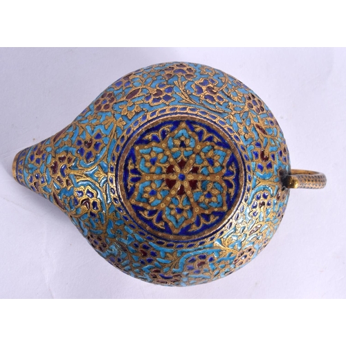 60 - A RARE 18TH/19TH CENTURY INDIAN ISLAMIC MIDDLE EASTERN BRONZE OIL BURNER enamelled all over with fol... 