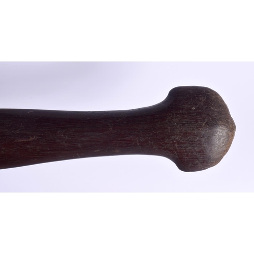600 - A RARE 19TH CENTURY FIJIAN TRIBAL CARVED ENGRAVED WOOD CLUB PADDLE. 97 cm long.
