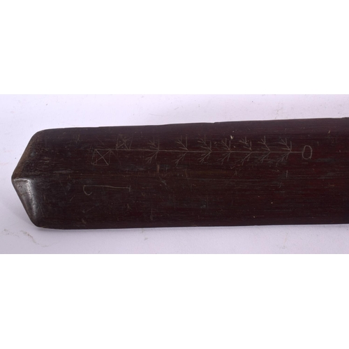 600 - A RARE 19TH CENTURY FIJIAN TRIBAL CARVED ENGRAVED WOOD CLUB PADDLE. 97 cm long.