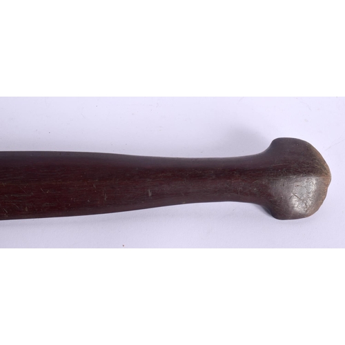 600 - A RARE 19TH CENTURY FIJIAN TRIBAL CARVED ENGRAVED WOOD CLUB PADDLE. 97 cm long.