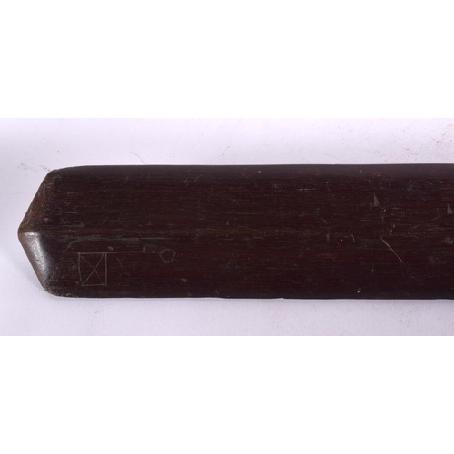 600 - A RARE 19TH CENTURY FIJIAN TRIBAL CARVED ENGRAVED WOOD CLUB PADDLE. 97 cm long.