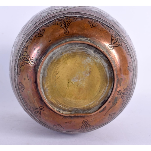 71 - A FINE 19TH CENTURY MIDDLE EASTERN SILVER INLAID BRONZE VASE decorated in mixed metals with scriptur... 