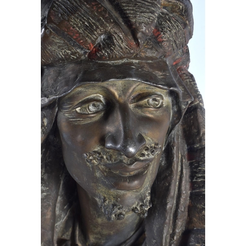 744D - A LARGE 19TH CENTURY COLD PAINTED METAL BUST OF A MALE modelled as an Eastern male. 54 cm x 28 cm.