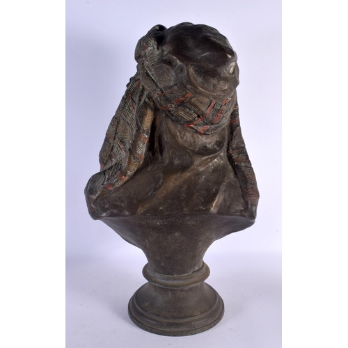 744D - A LARGE 19TH CENTURY COLD PAINTED METAL BUST OF A MALE modelled as an Eastern male. 54 cm x 28 cm.