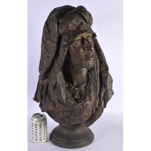 744D - A LARGE 19TH CENTURY COLD PAINTED METAL BUST OF A MALE modelled as an Eastern male. 54 cm x 28 cm.